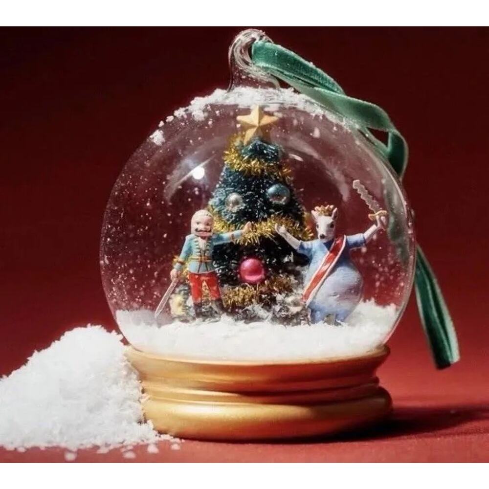 Anthropologie Holiday Snow Globe with Green and Gold Accents